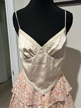 MARBLE Satin Lace-Trim Slip Cami in Champagne Blush